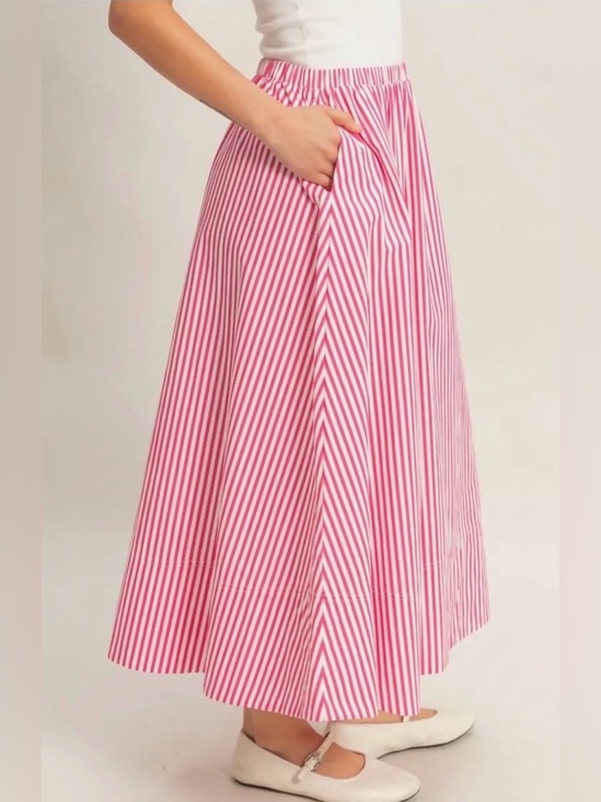 Double Zero Dresses & Skirts - NWT Cotton Pink pinstripe poplin midi skirt sz M